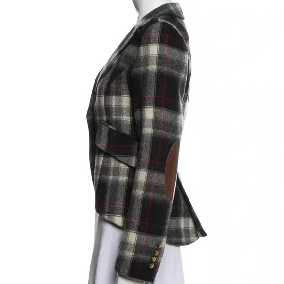 Smythe Patch Pocket Duchess Blazer Wool Jacket 2 XS Black Red Tartan Plaid $895 - Picture 3 of 7